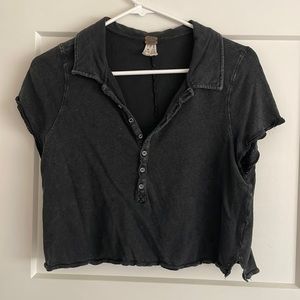 Womens Free People Collared Polo Boho Top
